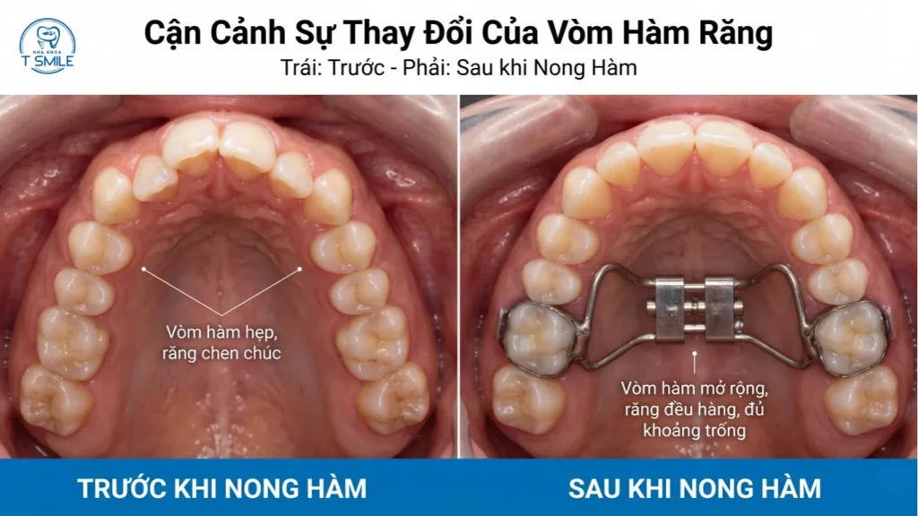 nong hàm khi niềng răng
